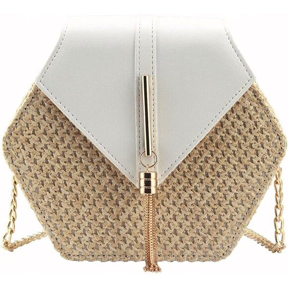 Handbags - Women's PU Leather Straw Crossbody Bag Small Compact Stylish Casual